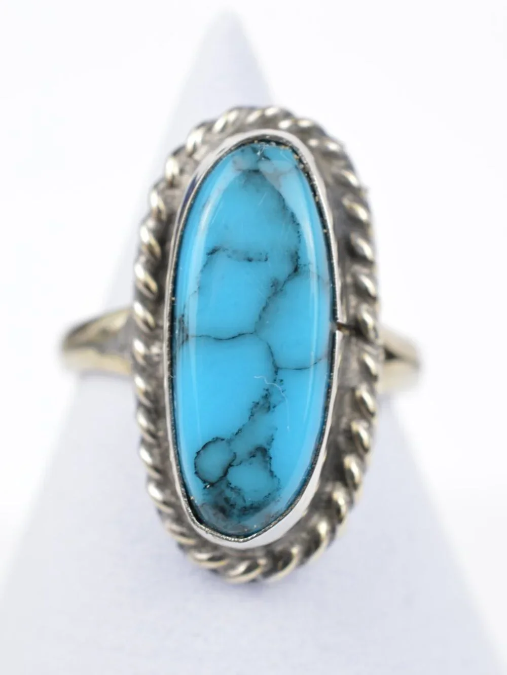 Vtg Navajo Sterling Silver Turquoise Ring Size 7 Twisted Rope Native American